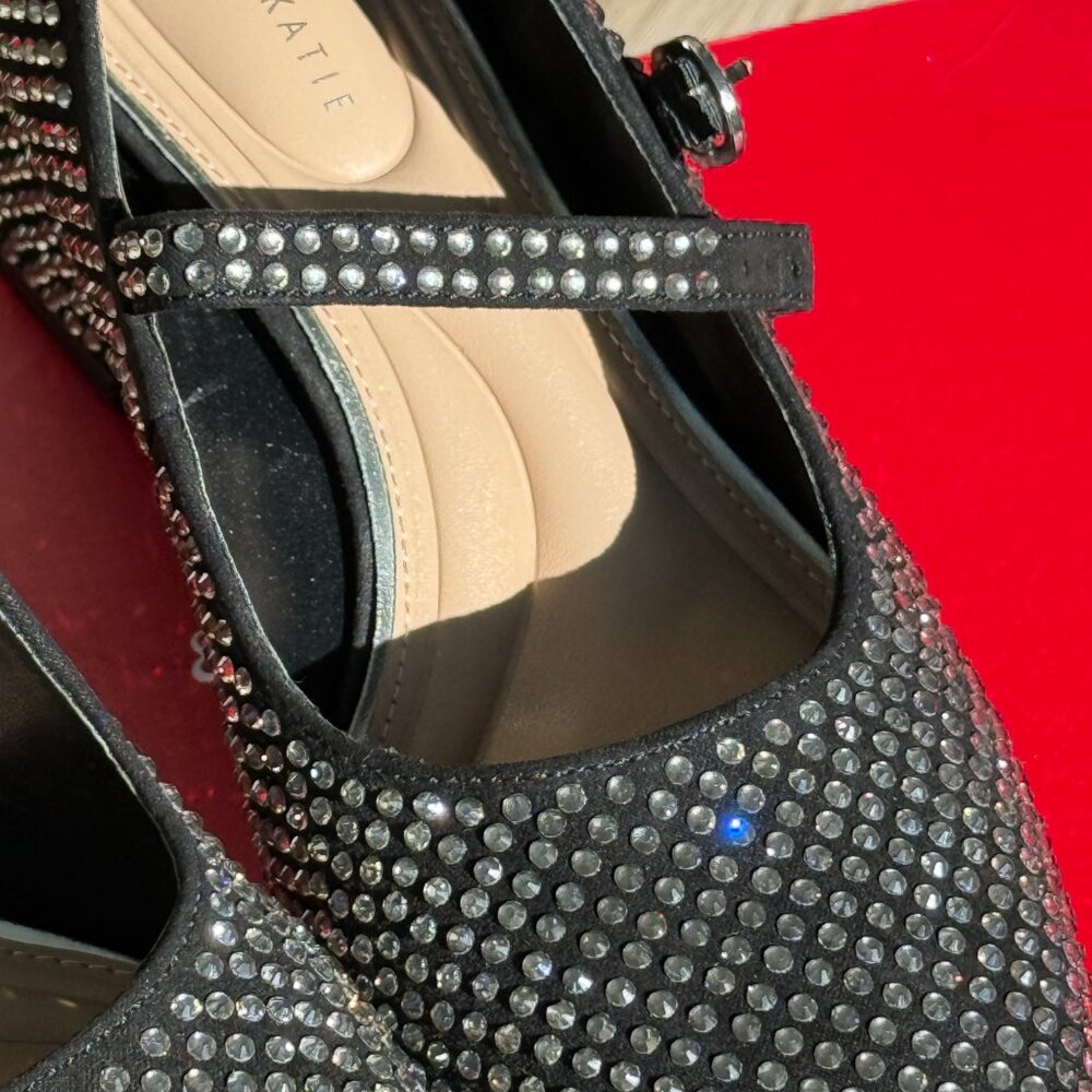 Embellished Black Mary Jane Pumps with Crystal Accents - Picture 5 of 13
